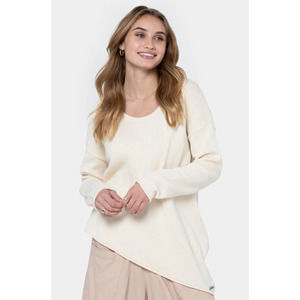 PEACE LOVE WORLD Boheme Asymmetrical Hem Sweater Cream Drop Shoulder Women's L